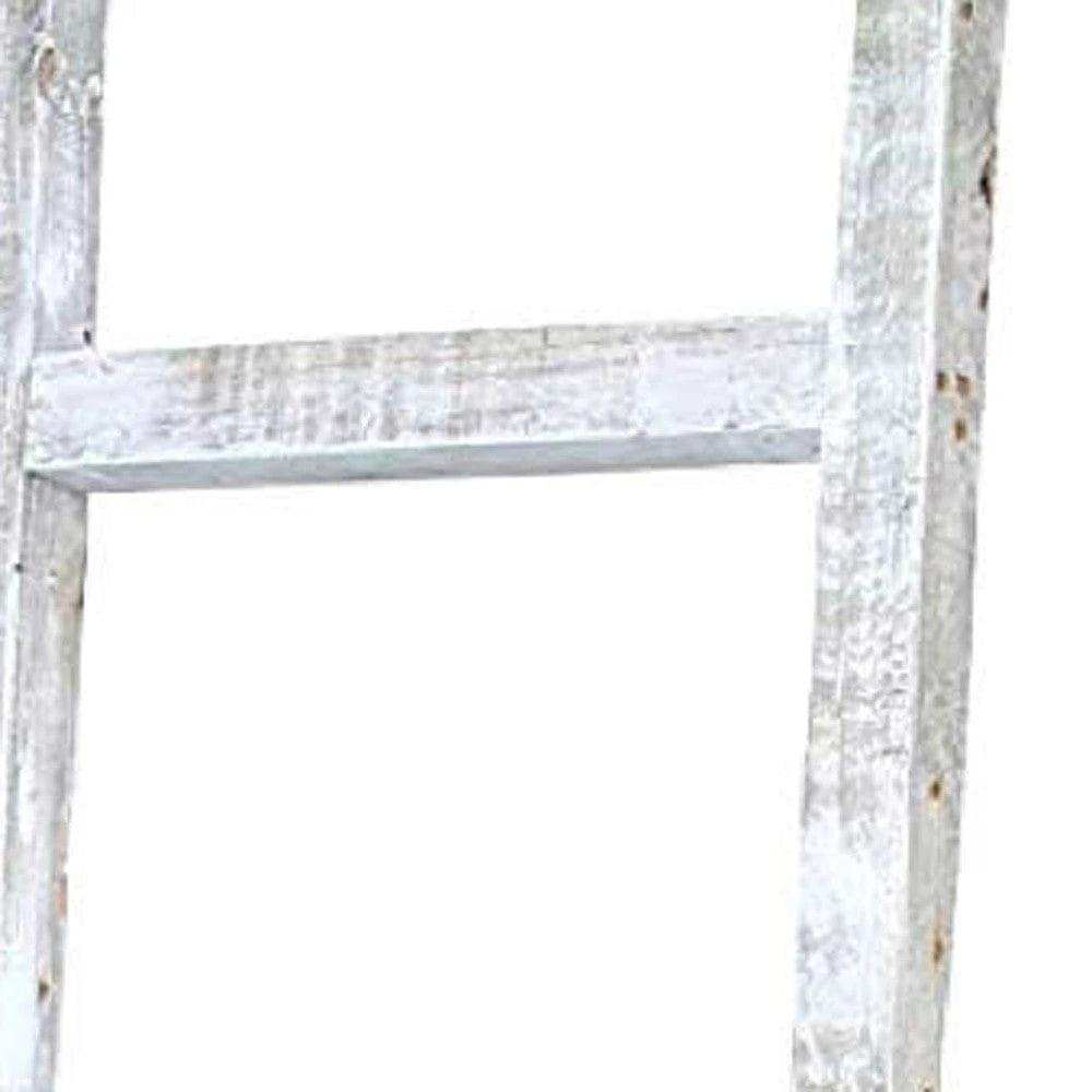 6 Step Rustic White Wash Wood Ladder Shelf - Homeroots - Flyclothing LLC