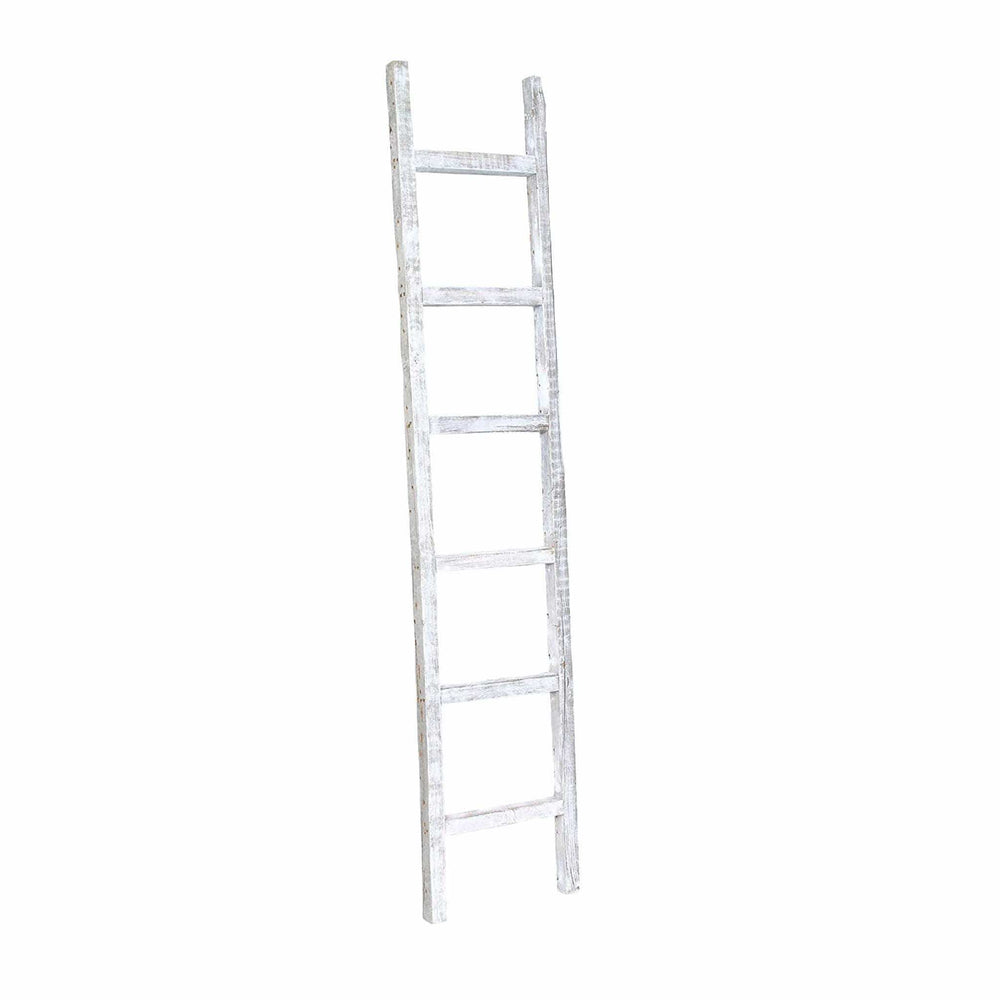 6 Step Rustic White Wash Wood Ladder Shelf - Homeroots - Flyclothing LLC