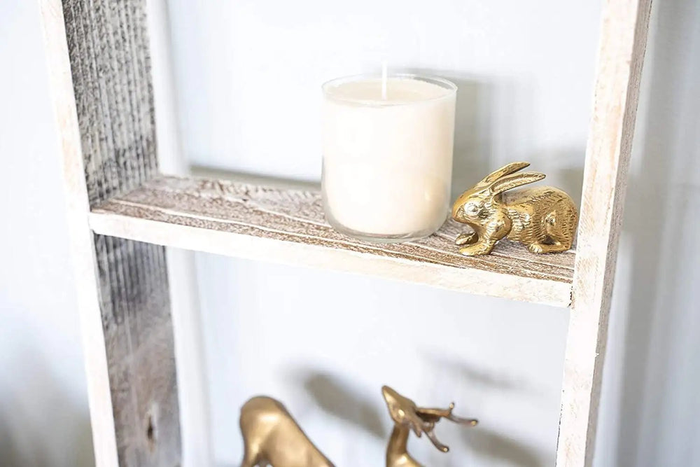 49" Whitewash Rustic Four Step Wood Ladder Shelf - Homeroots - Flyclothing LLC