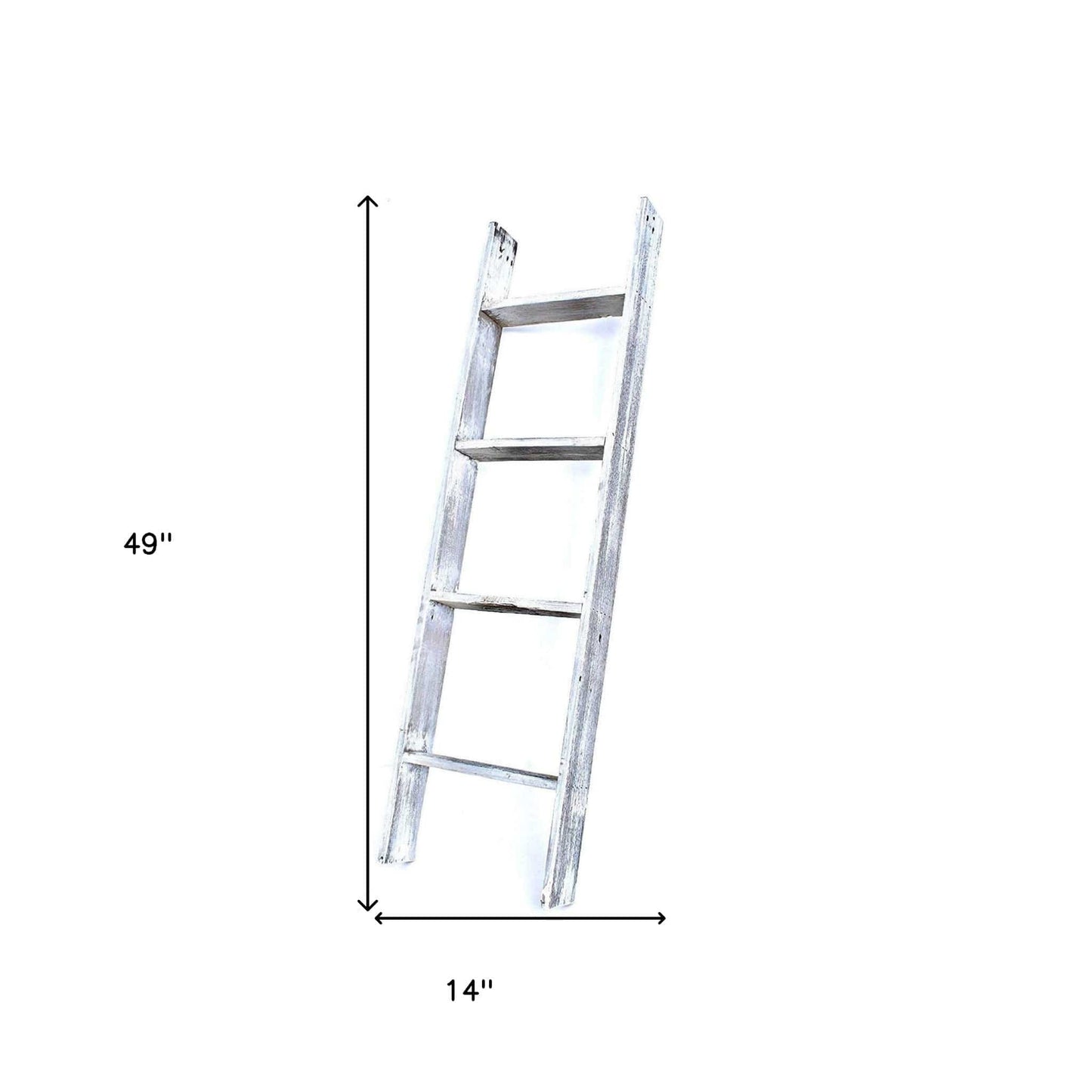 49" Whitewash Rustic Four Step Wood Ladder Shelf - Homeroots - Flyclothing LLC