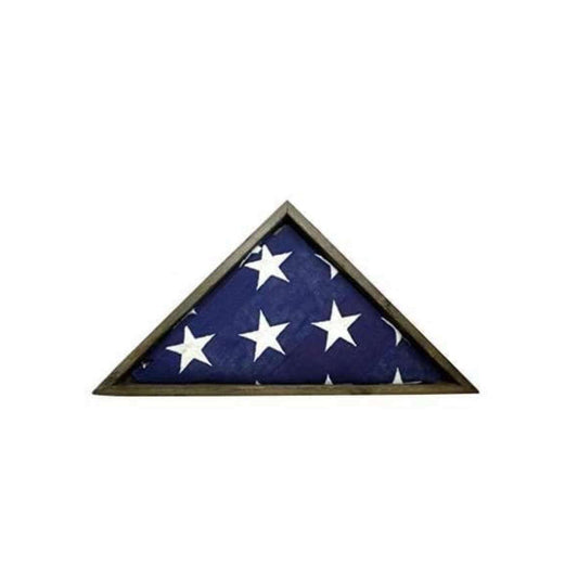 Rustic Weathered Grey Reclaimed Wood Triangle Wooden Display Flag Case - Homeroots
