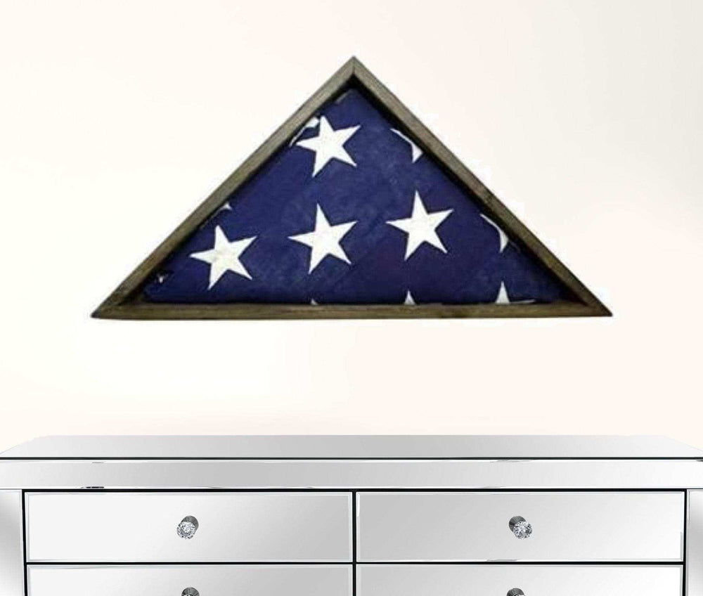 Rustic Weathered Grey Reclaimed Wood Triangle Wooden Display Flag Case - Homeroots - Flyclothing LLC