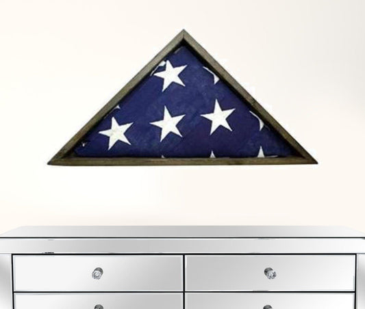 Rustic Weathered Grey Reclaimed Wood Triangle Wooden Display Flag Case - Homeroots