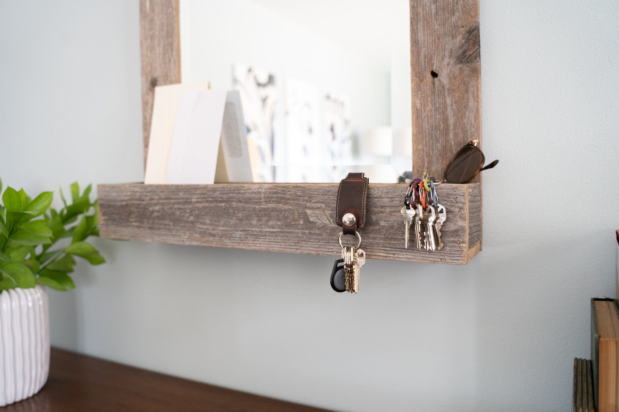 Rustic Weathered Gray Reclaimed Wood Plank Mirror With Shelf - Homeroots