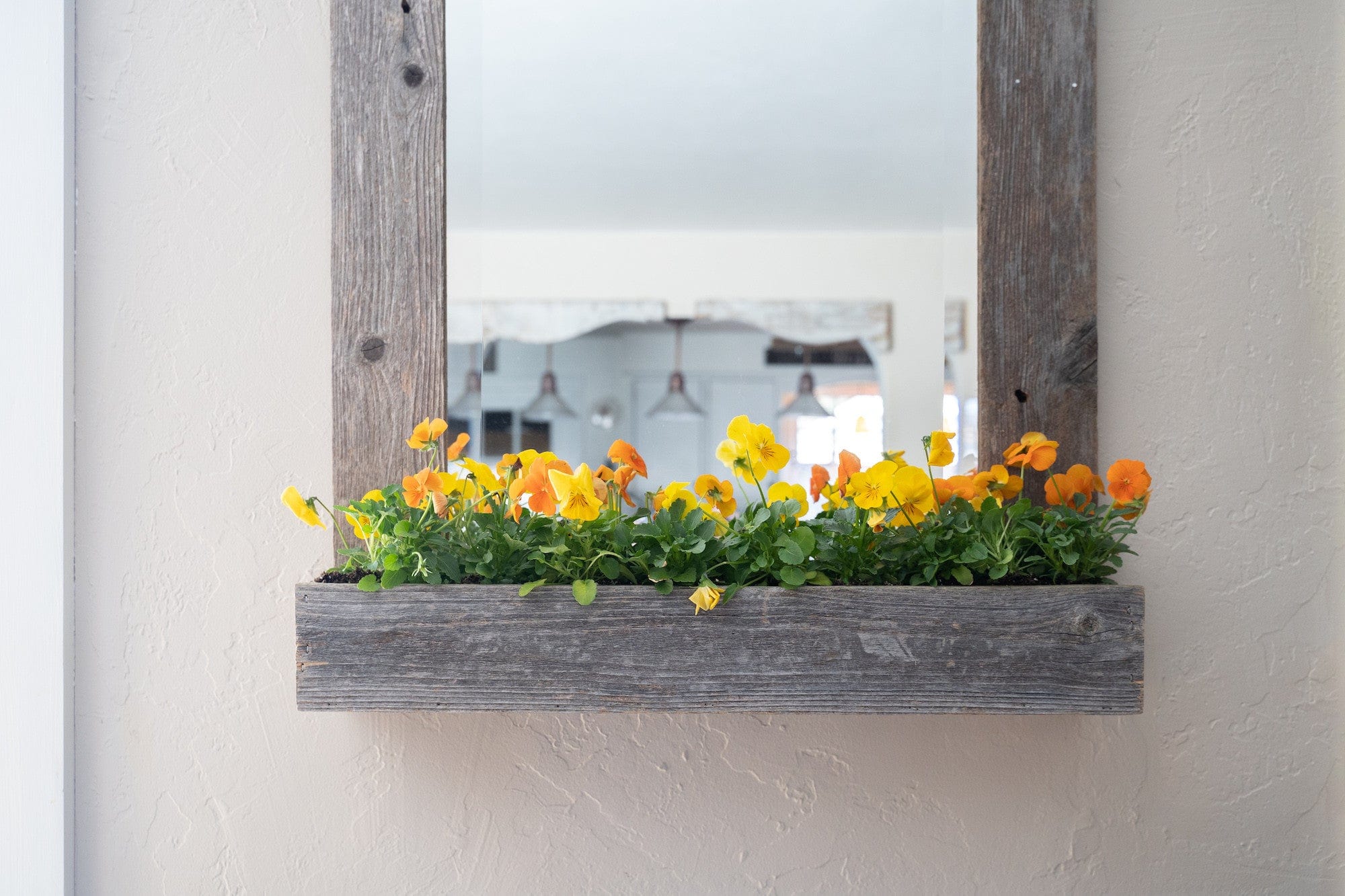 Rustic Weathered Gray Reclaimed Wood Plank Mirror With Shelf - Homeroots