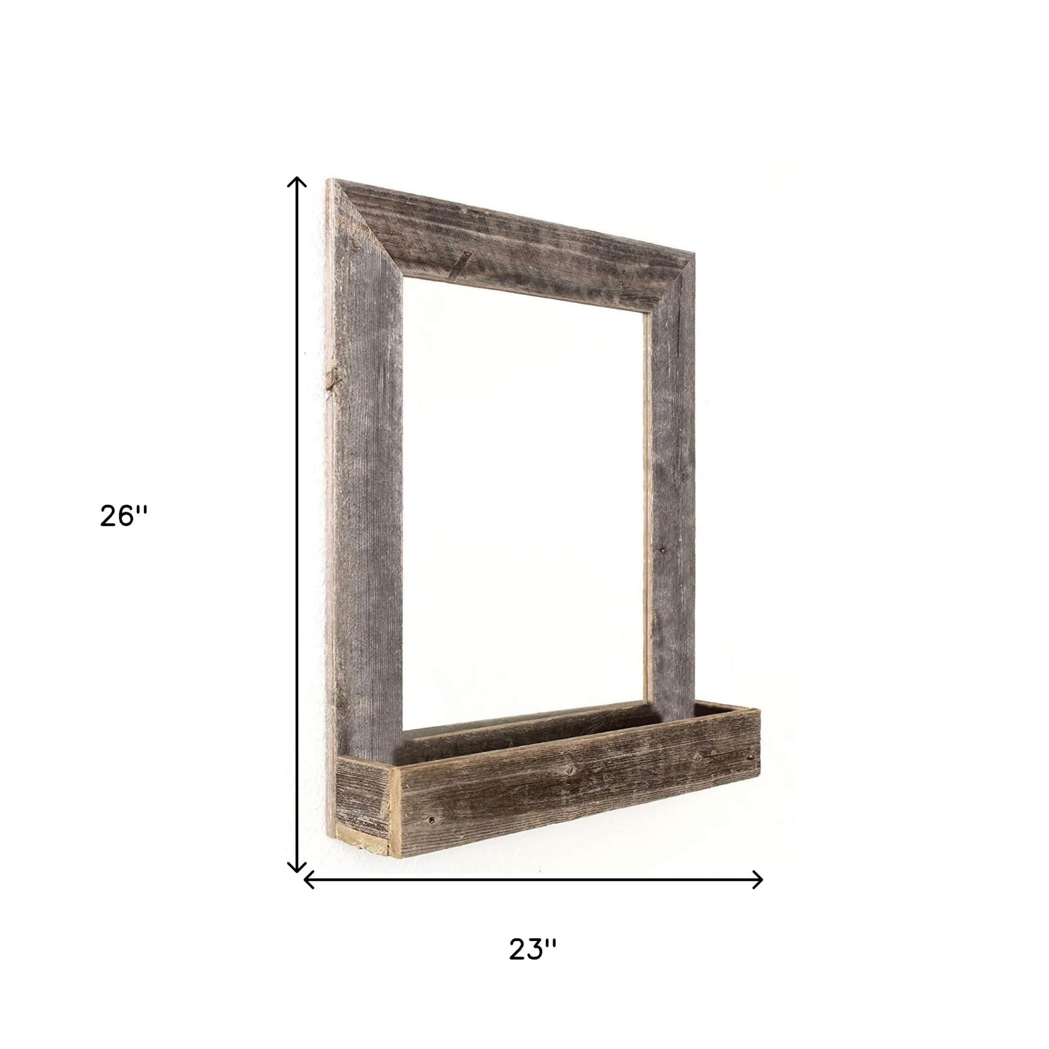 Rustic Weathered Gray Reclaimed Wood Plank Mirror With Shelf - Homeroots