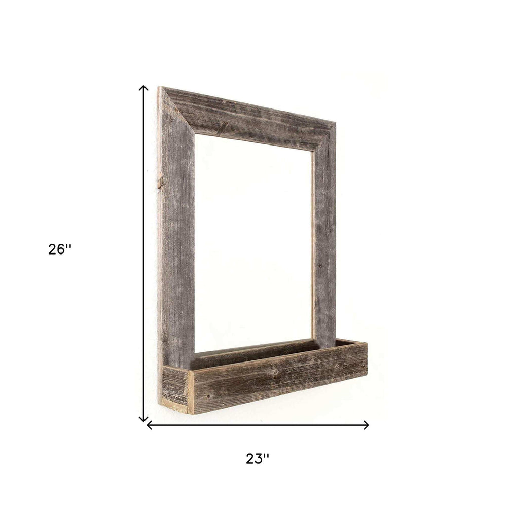 Rustic Weathered Gray Reclaimed Wood Plank Mirror With Shelf - Homeroots - Flyclothing LLC