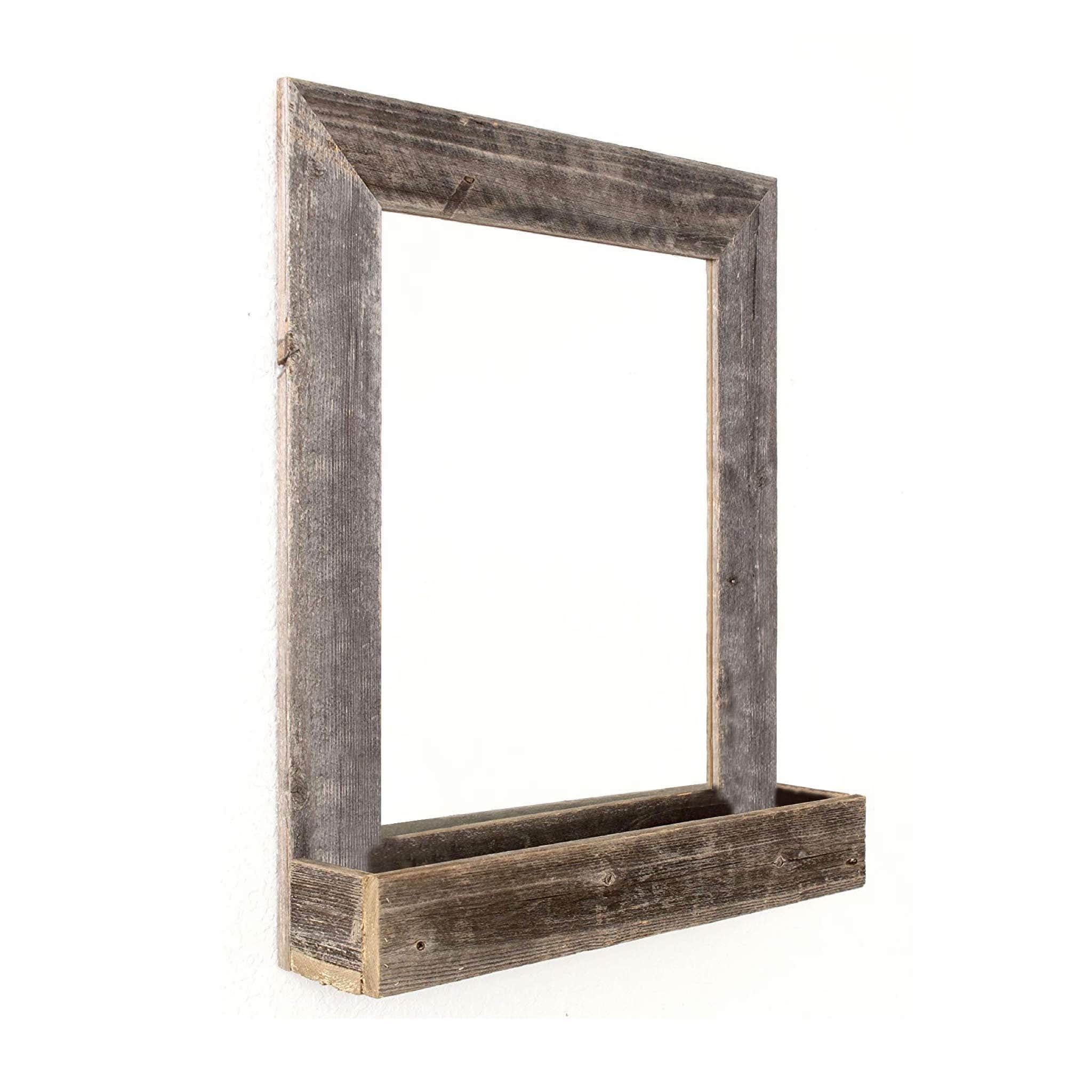Rustic Weathered Gray Reclaimed Wood Plank Mirror With Shelf - Homeroots