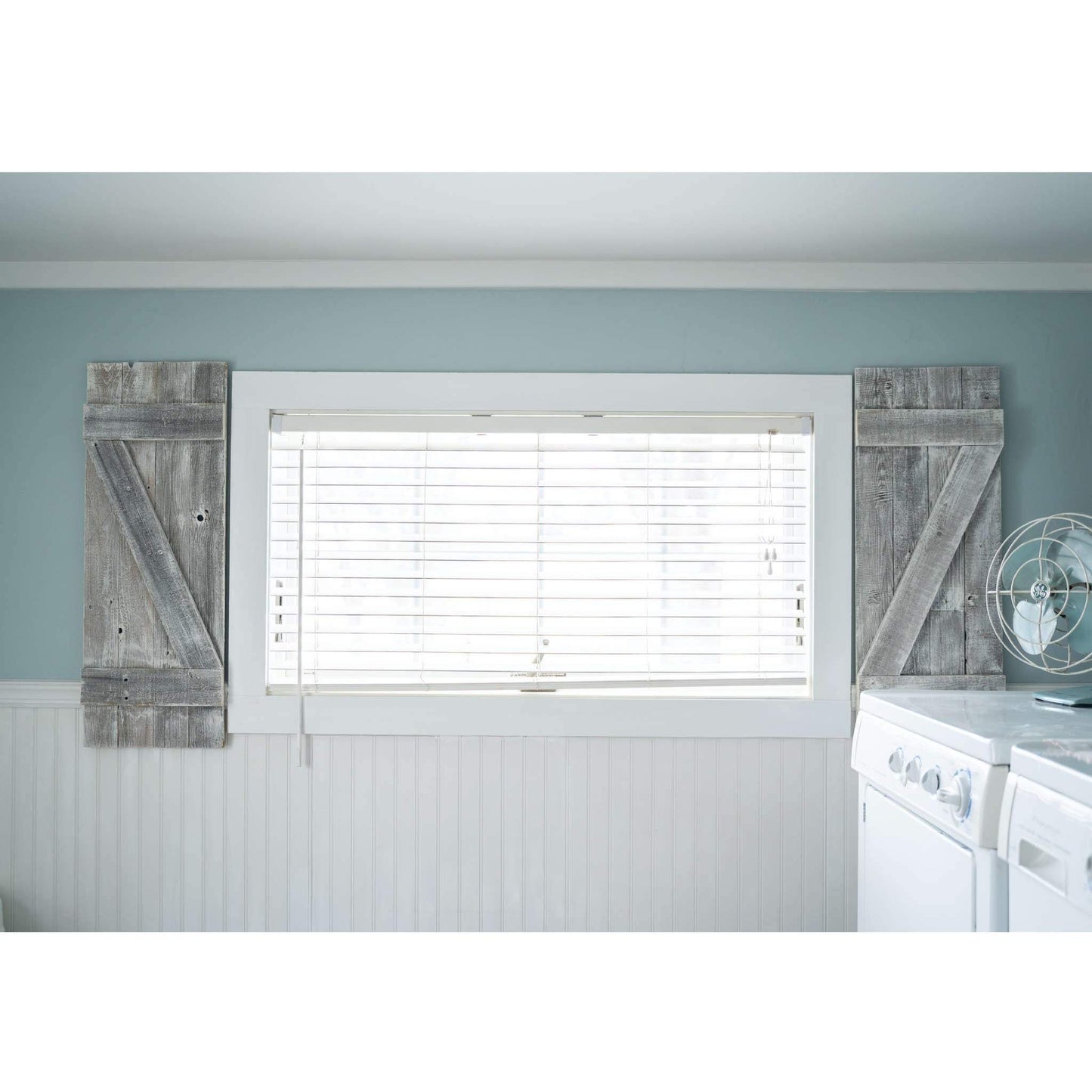 Set Of Two Rustic Weathered Grey Wood Decorative Window Shutters - Homeroots - Flyclothing LLC