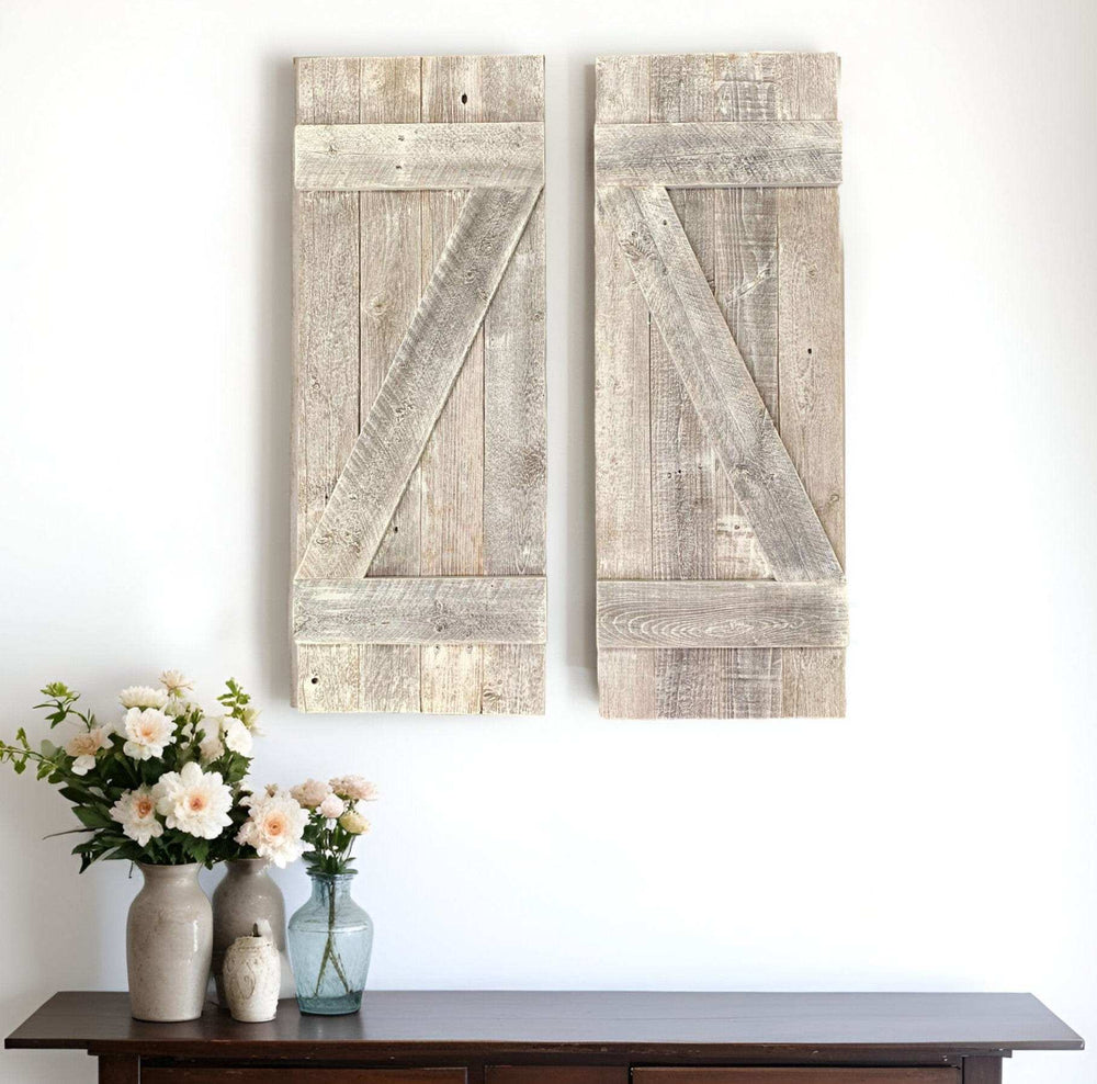 Set Of Two Rustic Weathered Grey Wood Decorative Window Shutters - Homeroots - Flyclothing LLC