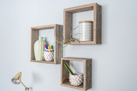 Set Of 3 Square Espresso Reclaimed Wood Open Box Shelve - Homeroots