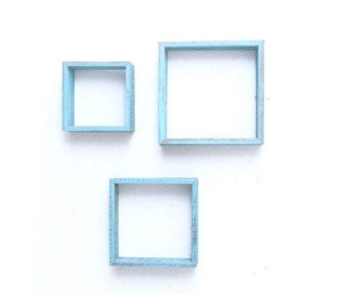 Set Of 3 Square Robins Egg Blue Reclaimed Wood Open Box Shelve - Homeroots - Flyclothing LLC