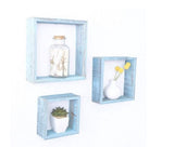 Set Of 3 Square Robins Egg Blue Reclaimed Wood Open Box Shelve - Homeroots