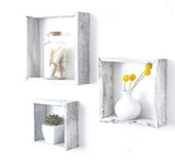Set Of 3 Square Rustic White Wash Wood Open Box Shelve - Homeroots