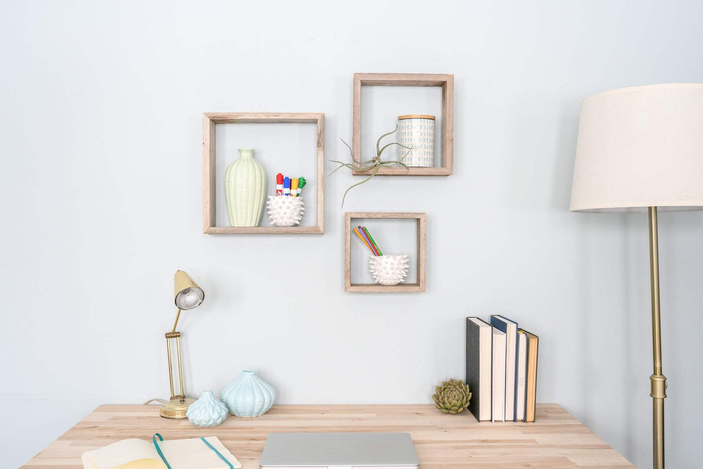 Set Of 3 Square Rustic White Wash Wood Open Box Shelve - Homeroots - Flyclothing LLC