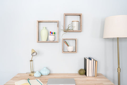 Set Of 3 Square Smoky Black Reclaimed Wood Open Box Shelve - Homeroots