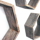 Set Of 3 Hexagon Rustic Natural Weathered Grey Wood Open Box Shelve - Homeroots