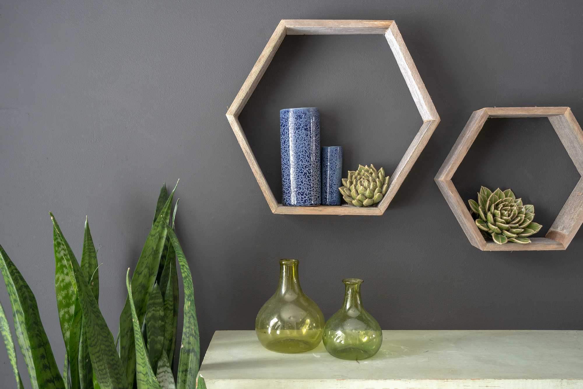 Set Of 3 Hexagon Rustic Natural Weathered Grey Wood Open Box Shelve - Homeroots - Flyclothing LLC