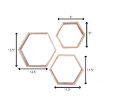 Set Of 3 Hexagon Rustic Natural Weathered Grey Wood Open Box Shelve - Homeroots - Flyclothing LLC