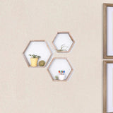 Set Of 3 Hexagon Rustic Natural Weathered Grey Wood Open Box Shelve - Homeroots