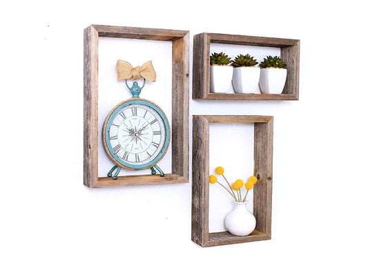 Rustic Farmhouse Set Of 3 Rectangle Shadow Box Shelves - Homeroots