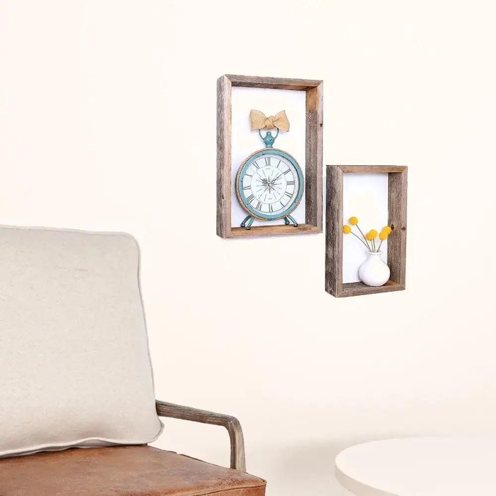 Rustic Farmhouse Set Of 3 Rectangle Shadow Box Shelves - Homeroots