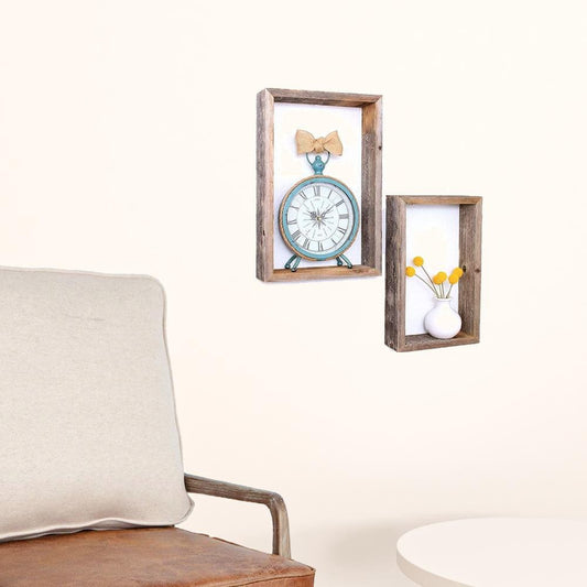 Rustic Farmhouse Set Of 3 Rectangle Shadow Box Shelves - Homeroots