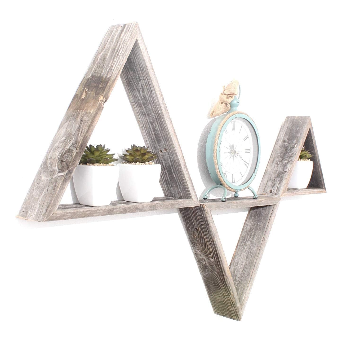 Set Of 3 Triangle Rustic Natural Weathered Grey Wood Open Box Shelve - Homeroots