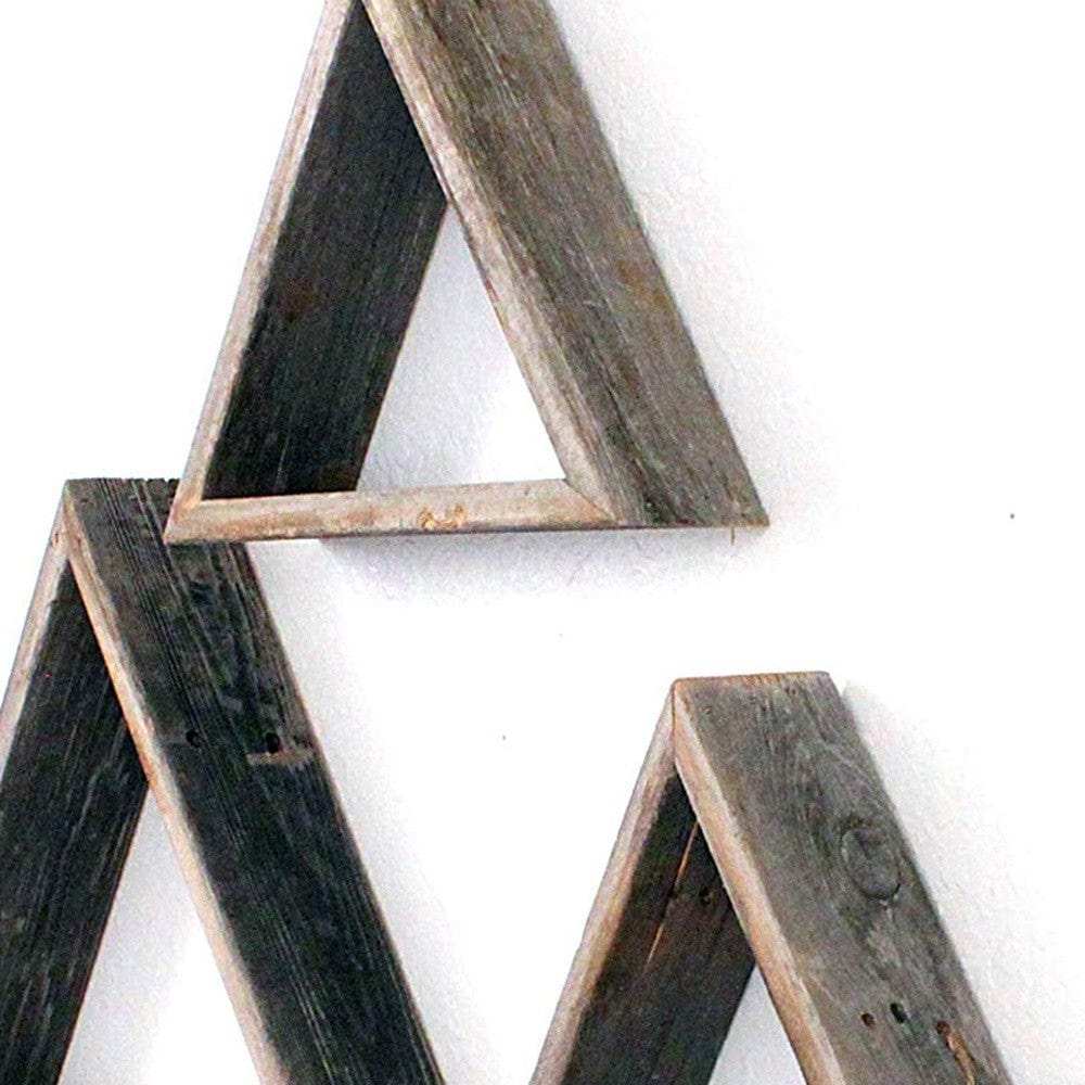 Set Of 3 Triangle Rustic Natural Weathered Grey Wood Open Box Shelve - Homeroots - Flyclothing LLC
