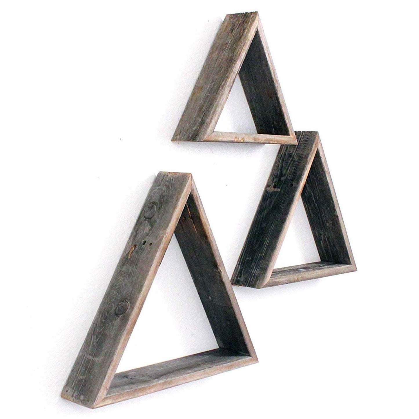Set Of 3 Triangle Rustic Natural Weathered Grey Wood Open Box Shelve - Homeroots - Flyclothing LLC