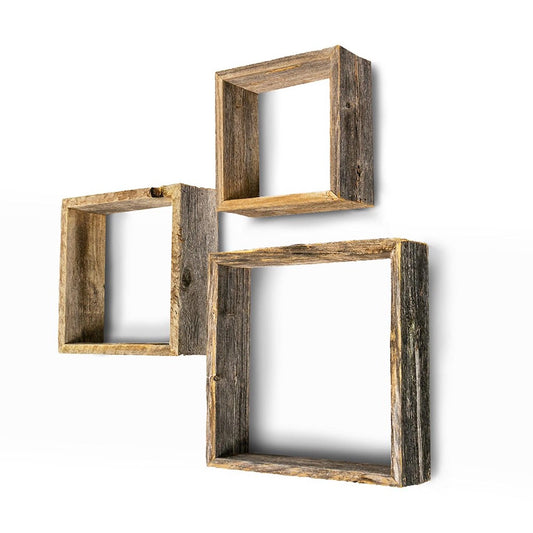 Rustic Farmhouse Set Of 3 Square Shadow Box Shelves - Homeroots