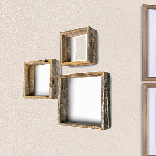Rustic Farmhouse Set Of 3 Square Shadow Box Shelves - Homeroots