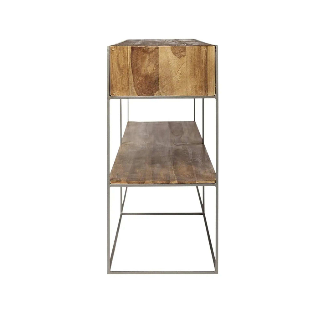 Brown Wood And Silver Metal Frame With 2 Drawer And Sideboard - Homeroots - Flyclothing LLC