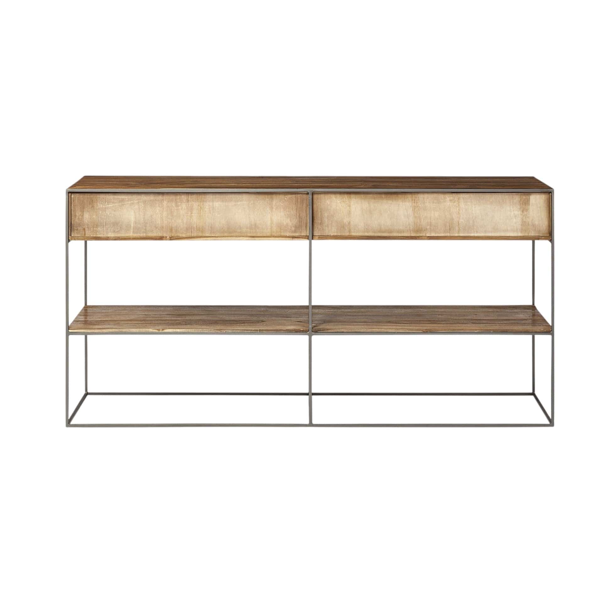 Brown Wood And Silver Metal Frame With 2 Drawer And Sideboard - Homeroots
