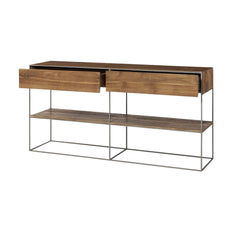 Brown Wood And Silver Metal Frame With 2 Drawer And Sideboard - Homeroots
