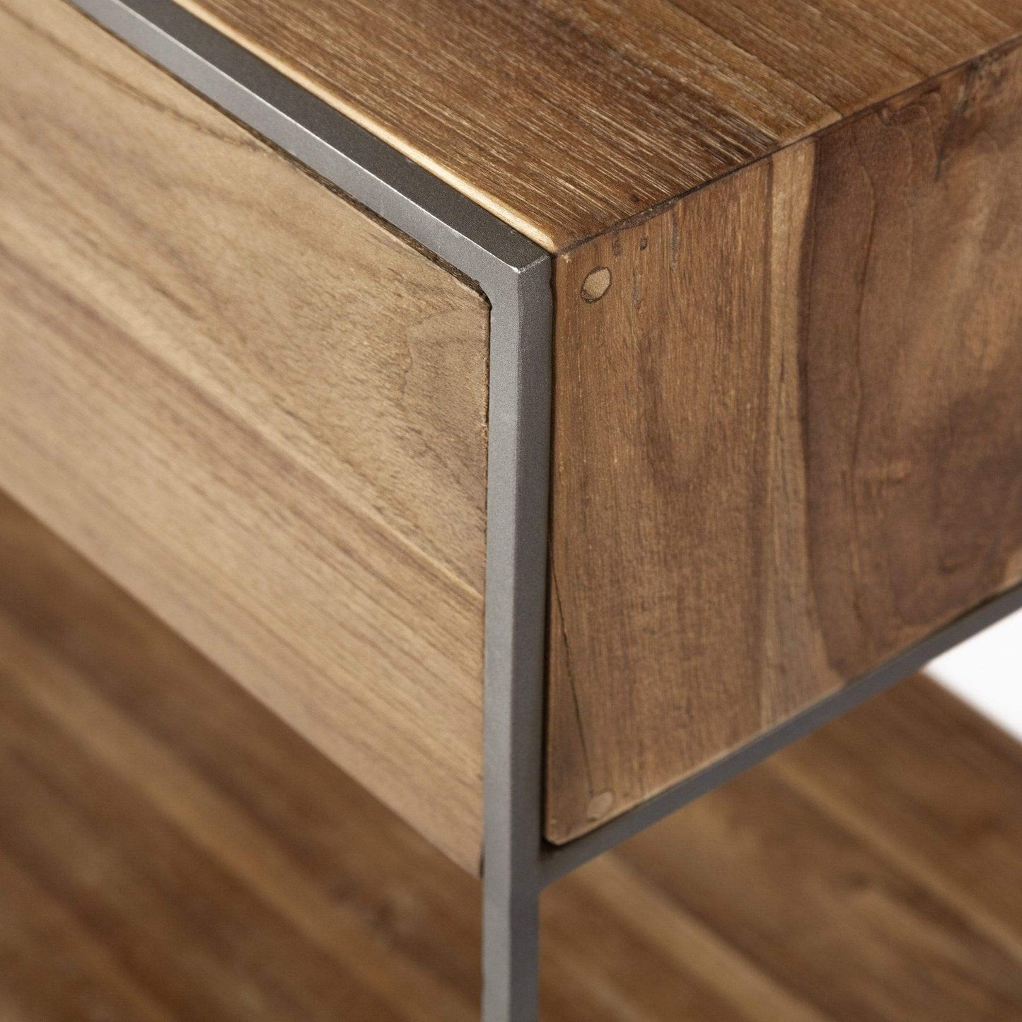 Brown Wood And Silver Metal Frame With 2 Drawer And Sideboard - Homeroots - Flyclothing LLC