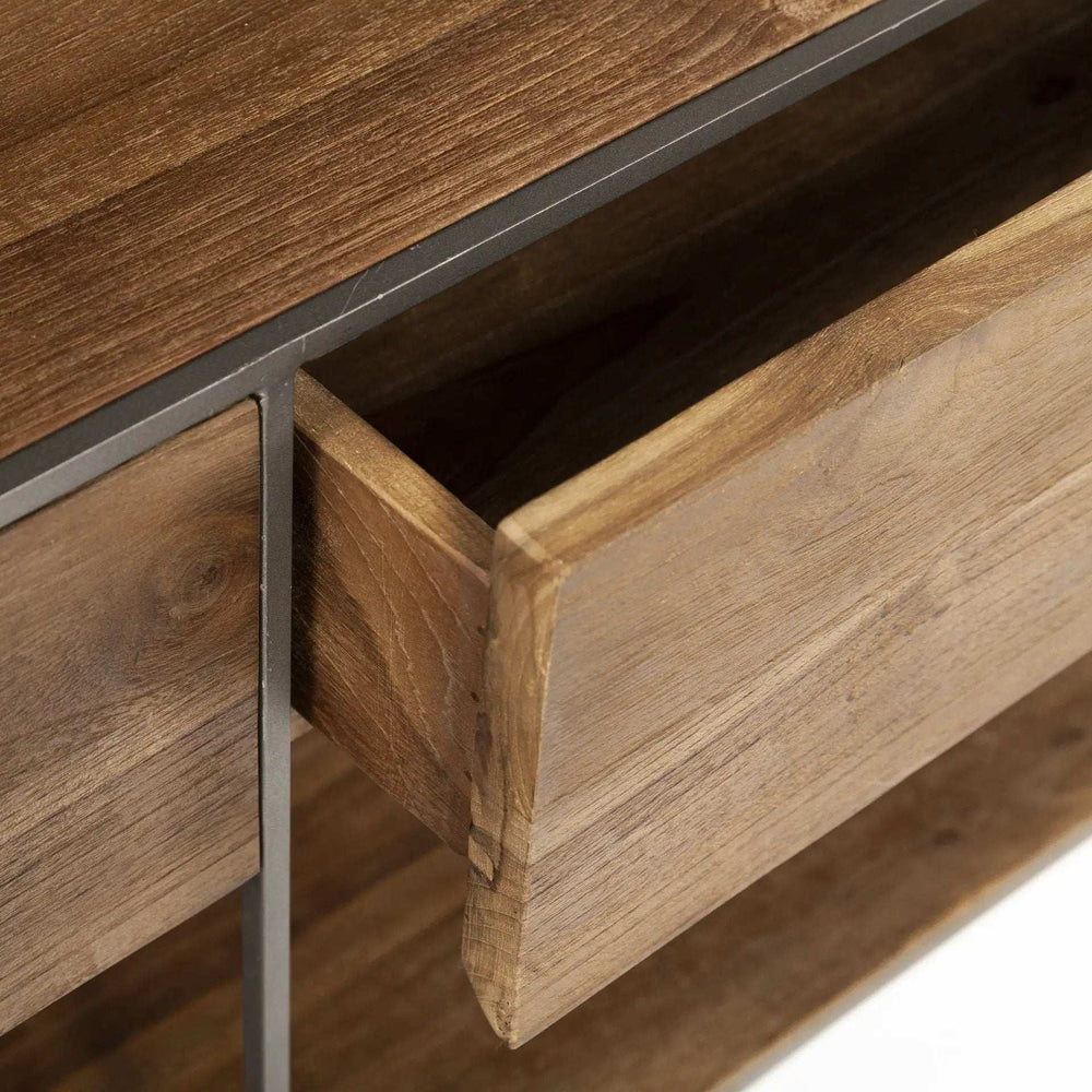 Brown Wood And Silver Metal Frame With 2 Drawer And Sideboard - Homeroots - Flyclothing LLC