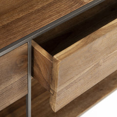 Brown Wood And Silver Metal Frame With 2 Drawer And Sideboard - Homeroots