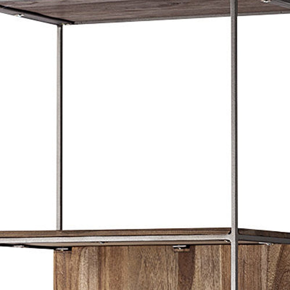 Brown Wood And Silver Metal Frame With 4 Shelf Shelving Unit - Homeroots