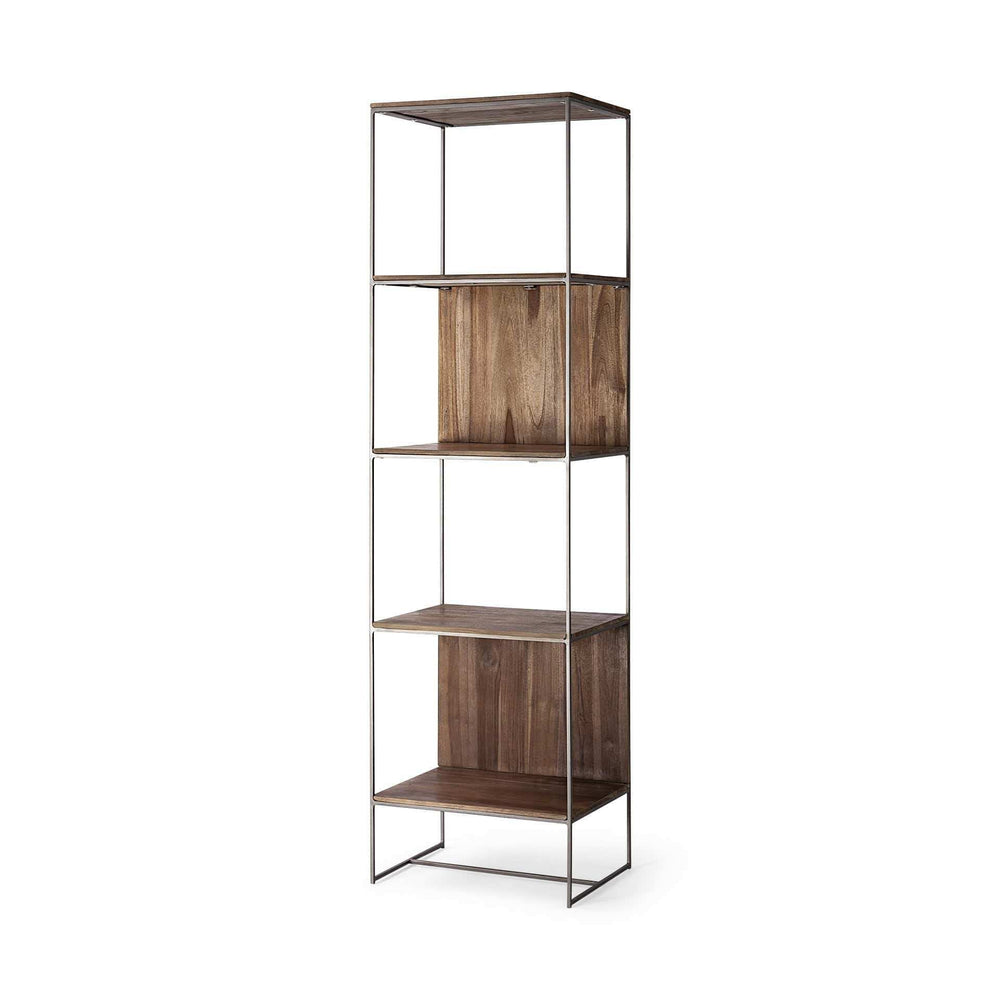 Brown Wood And Silver Metal Frame With 4 Shelf Shelving Unit - Homeroots - Flyclothing LLC
