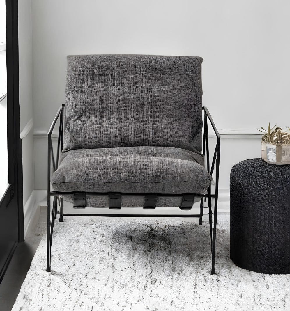 30" Gray And Black Linen Lounge Chair - Homeroots - Flyclothing LLC