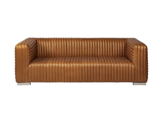 39" Gold Leather Sofa With Silver Metallic Legs - Homeroots