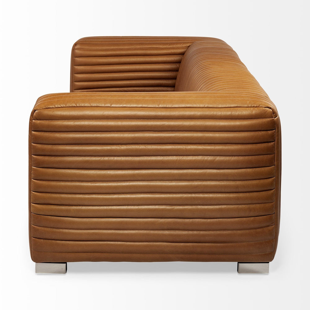 39" Gold Leather Sofa With Silver Metallic Legs - Homeroots - Flyclothing LLC