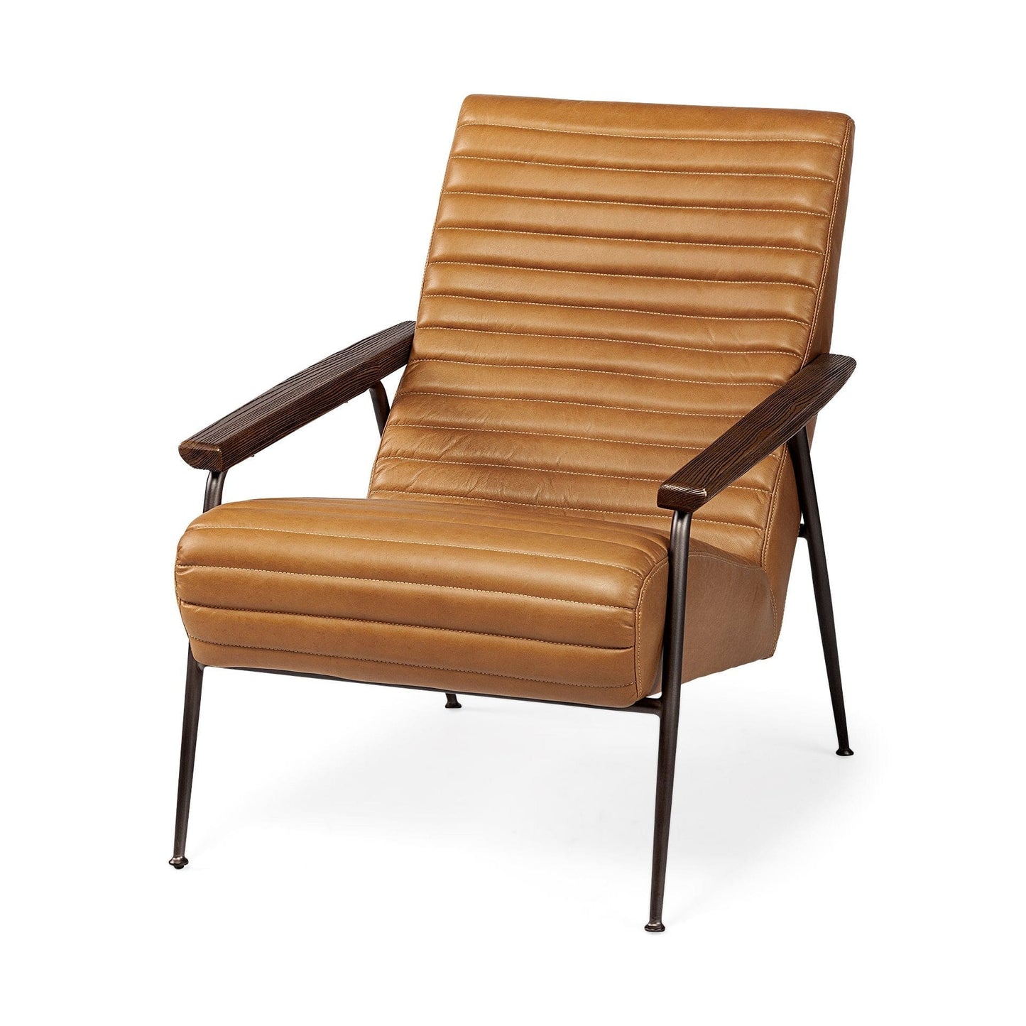 37" Tan And Black Faux Leather Tufted Lounge Chair - Homeroots - Flyclothing LLC