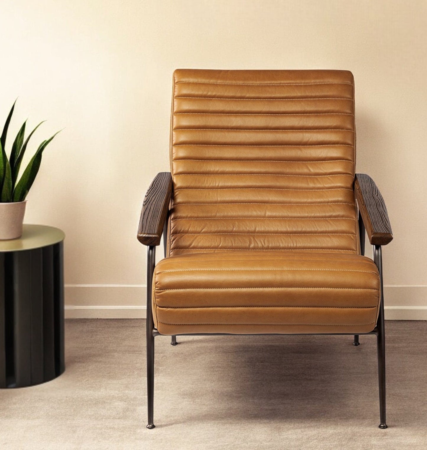 37" Tan And Black Faux Leather Tufted Lounge Chair - Homeroots - Flyclothing LLC