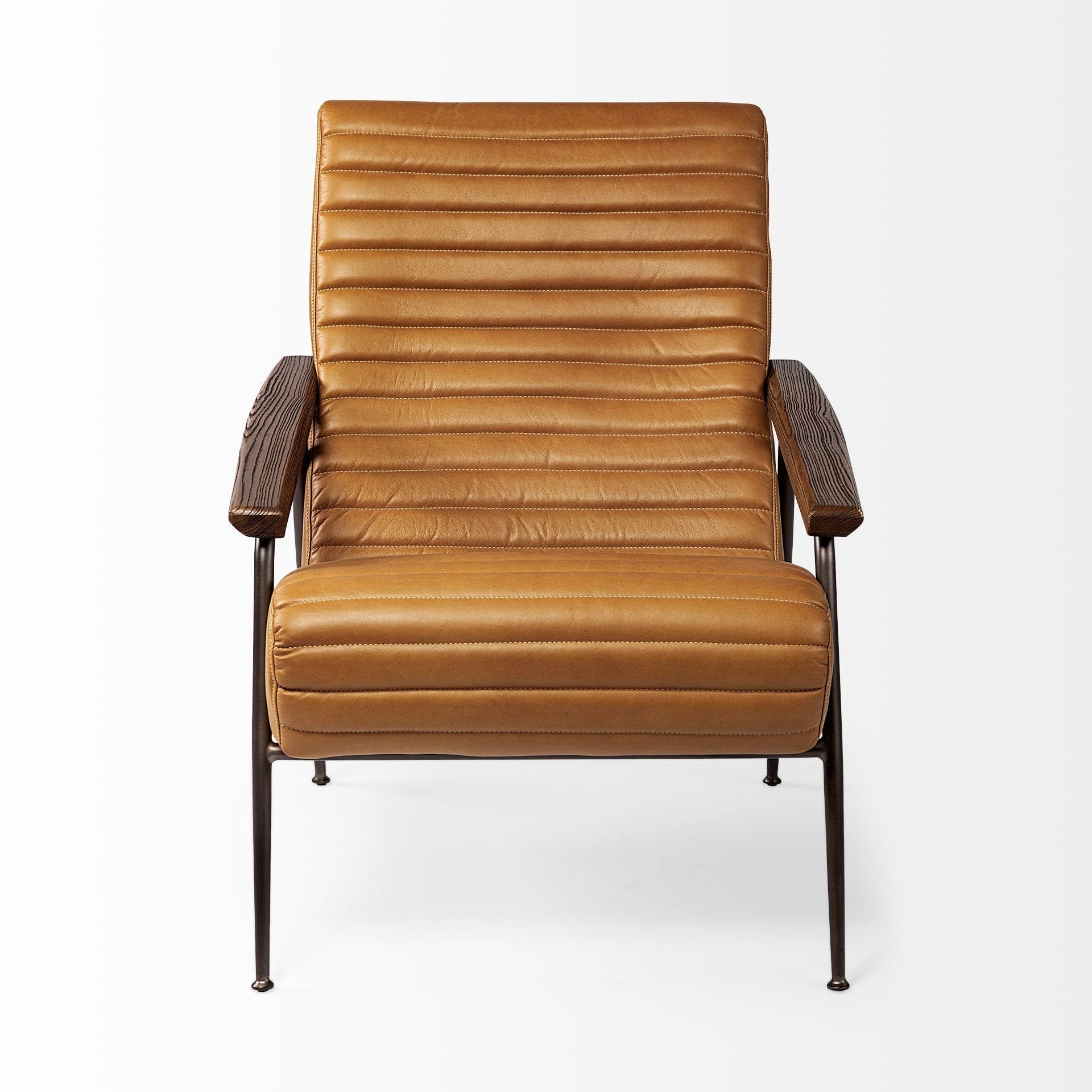 37" Tan And Black Faux Leather Tufted Lounge Chair - Homeroots - Flyclothing LLC