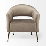 29" Taupe And Brass Velvet Arm Chair - Homeroots