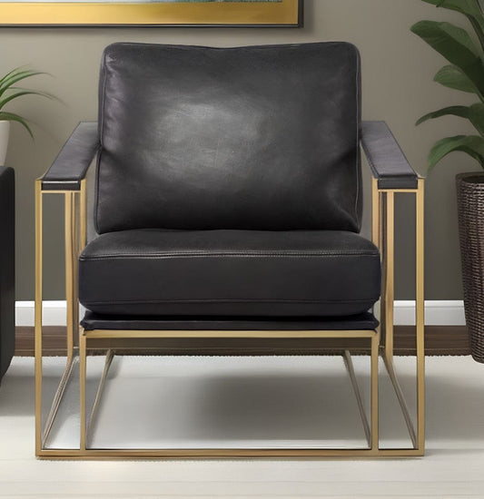 34" Black And Gold Faux Leather Lounge Chair - Homeroots