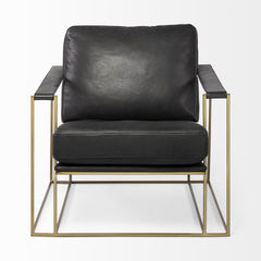 34" Black And Gold Faux Leather Lounge Chair - Homeroots