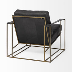 34" Black And Gold Faux Leather Lounge Chair - Homeroots